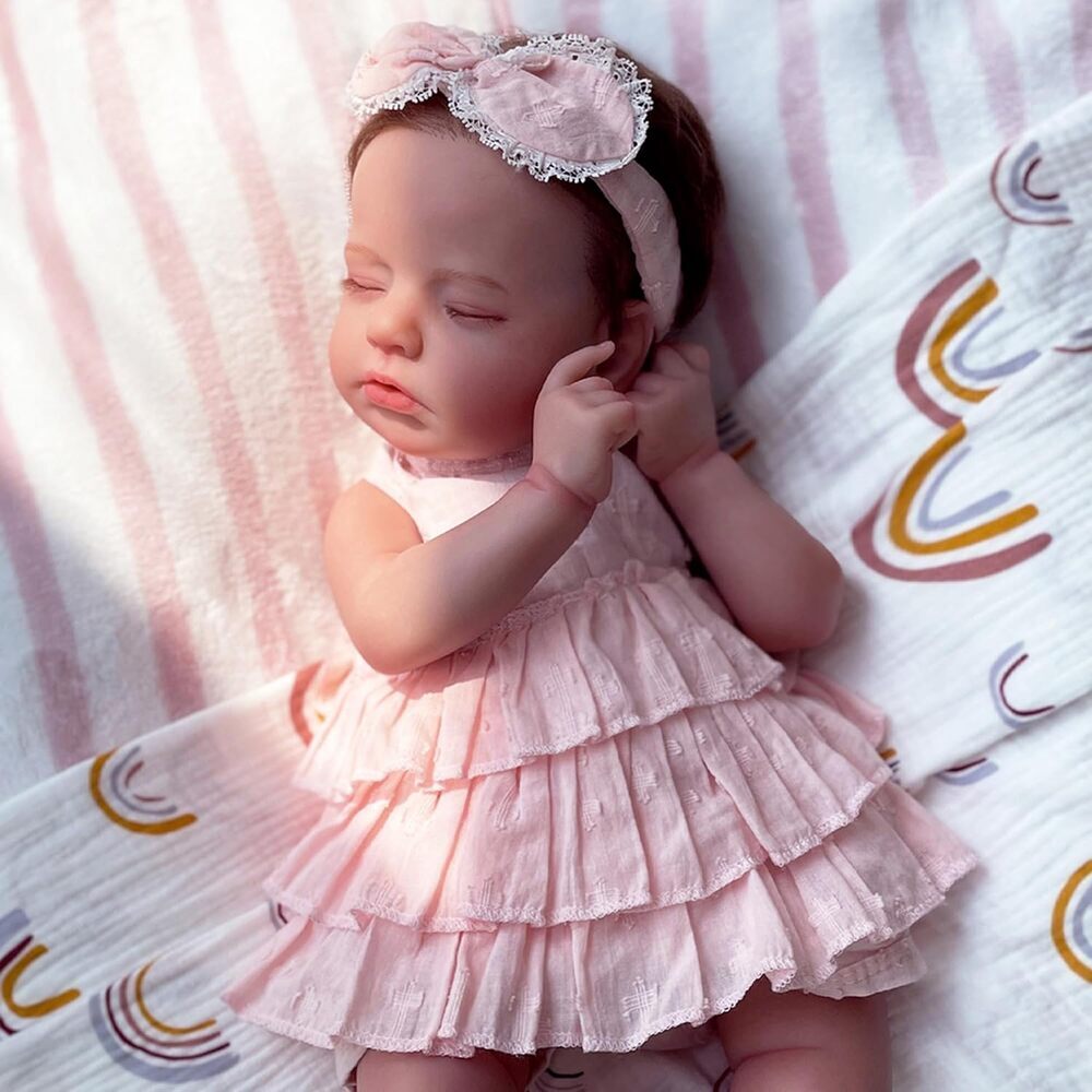 20 Inch Realistic Sleeping Newborn Baby Doll, Lifelike Handmade Cloth Body Soft